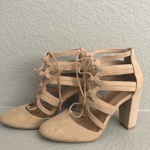 Nude lace up heels